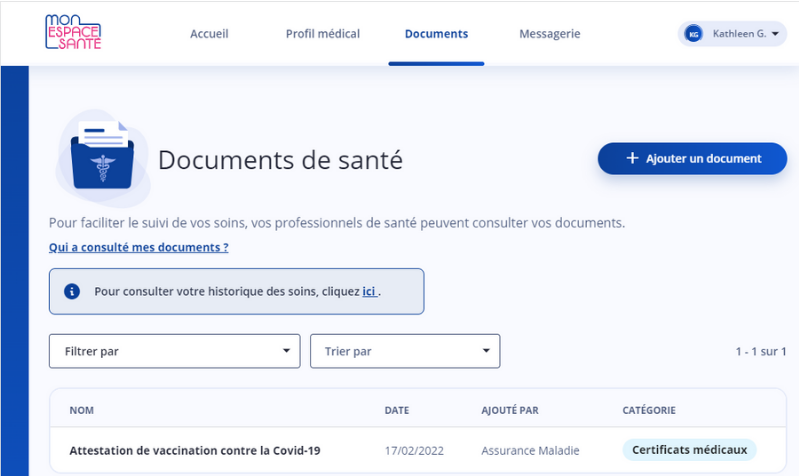 Mon espace santé, documents médicaux
